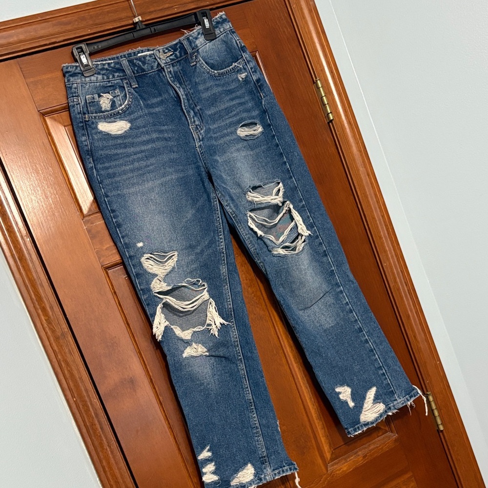 Flying Monkey Blue Distressed Straight Leg Jeans